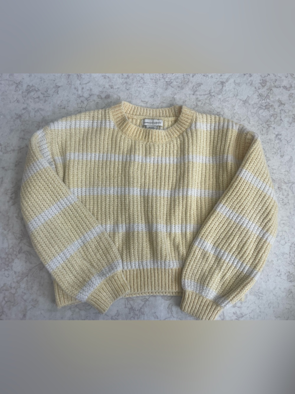 cupcakes & cashmere Pale Yellow and White Striped Ribbed Crewneck Sweater